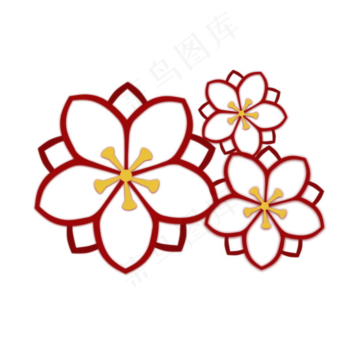 梅花剪纸红色手绘,免抠元素(2000X2000(DPI:300))psd模版下载