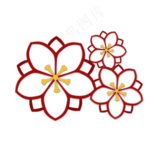 梅花剪纸红色手绘,免抠元素