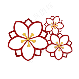 梅花剪纸红色手绘,免抠元素