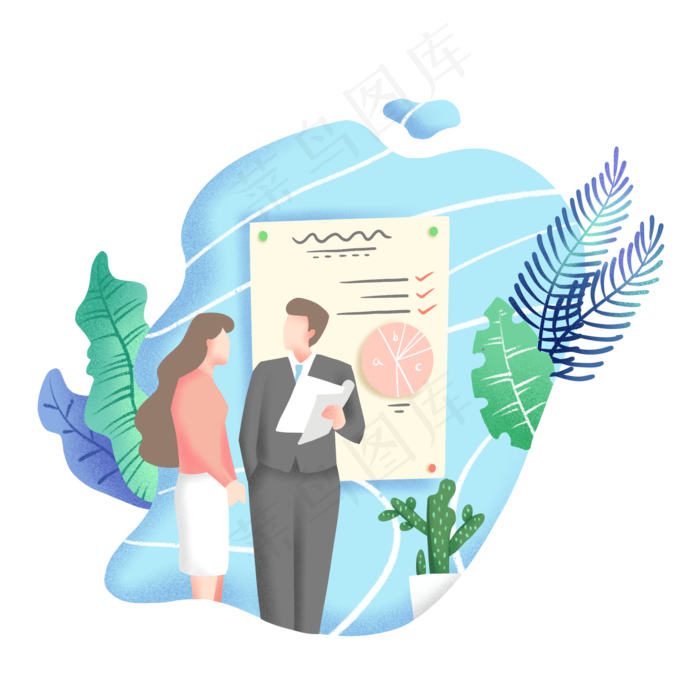 商务办公绿植噪点风格,免抠元素