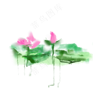 中国风水墨写意荷花荷叶