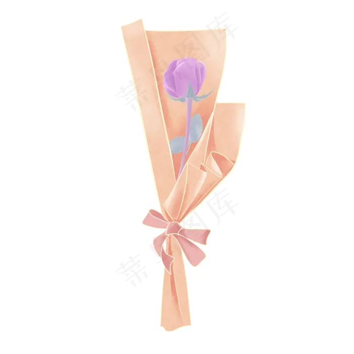 手绘简约节日单枝紫玫瑰花束(2050X2050(DPI:299))psd模版下载