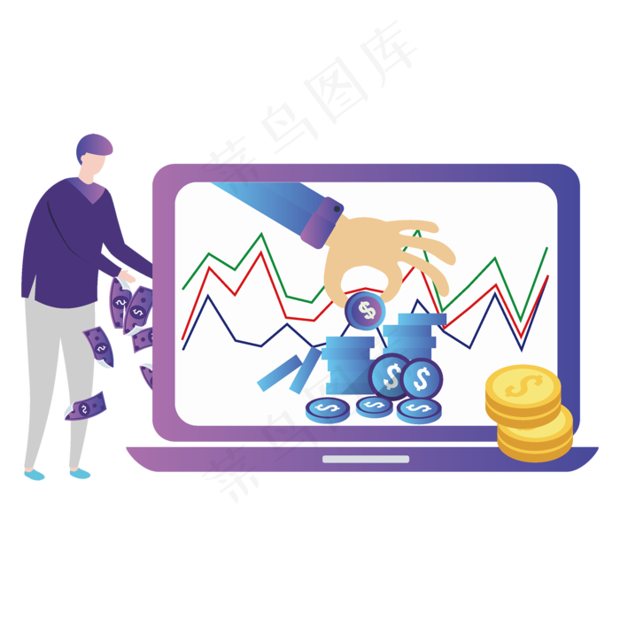 人工智能大数据金融投资元素,免抠元素