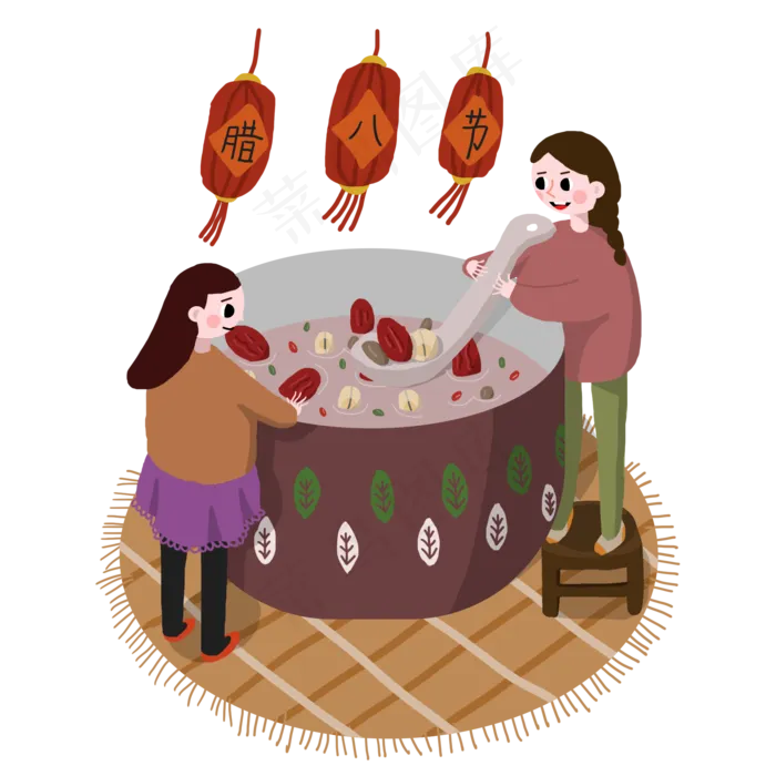 卡通手绘腊八节喝腊八粥PNG,免抠元素