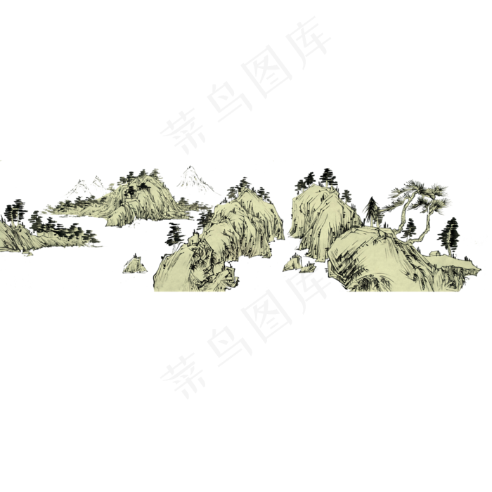 水墨山水国画工笔线条古典PNG,免抠元素(4000X4000(DPI:300))psd模版下载