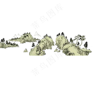 水墨山水国画工笔线条古典PNG,免抠元素