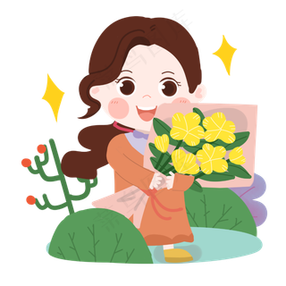 三八妇女节卡通女生收到花束PN