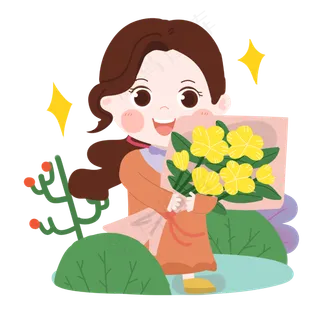 三八妇女节卡通女生收到花束PN