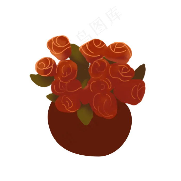 手绘卡通玫瑰插花(1500X1500(DPI:300))psd模版下载