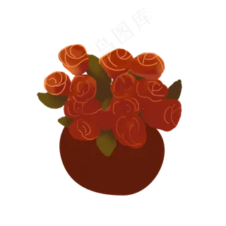 手绘卡通玫瑰插花