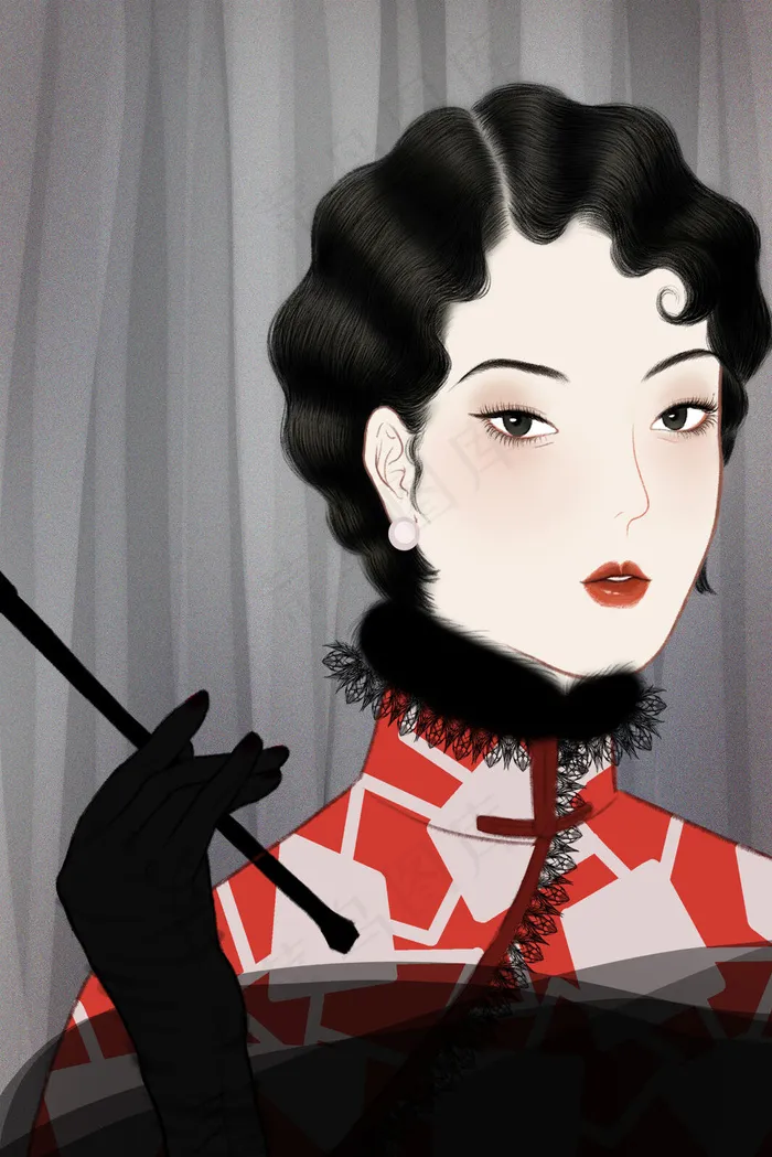 创意民国风 工笔 人物(3545X5315(DPI:300))psd模版下载