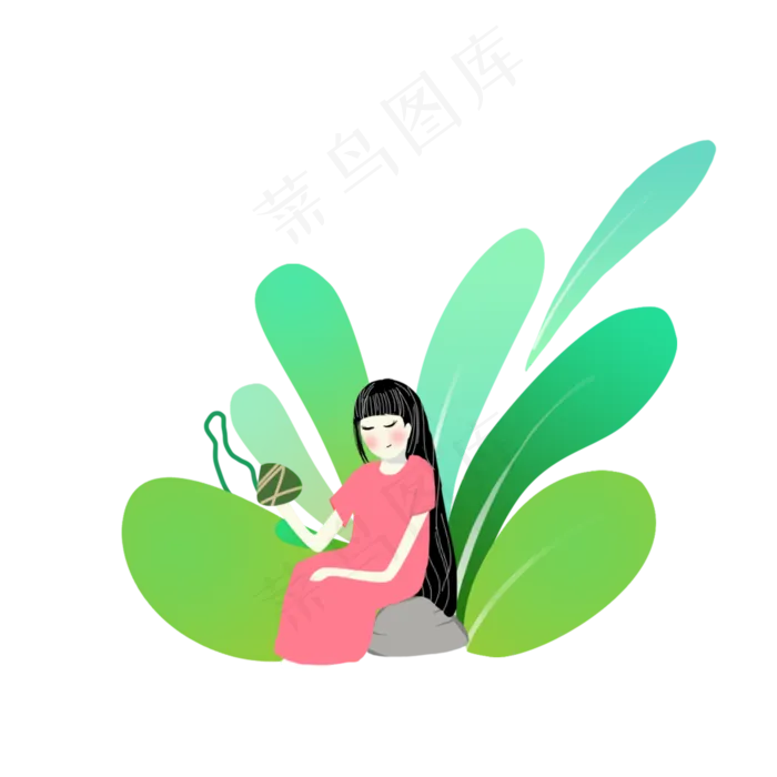 清新绿色端午节女孩卡通手绘(2000X2000(DPI:300))psd模版下载
