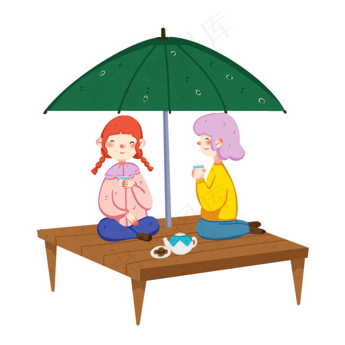 谷雨郊游的小女孩