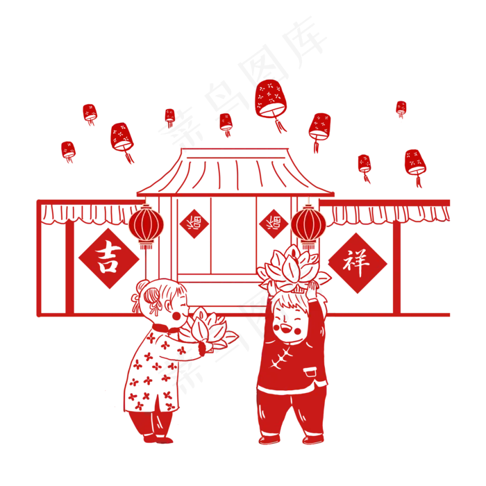 中国传统节日红色剪纸,免抠元素(2000X2000)psd模版下载