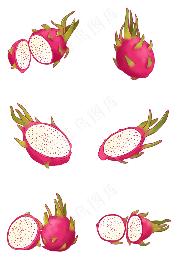 卡通手绘各种火龙果组图PNG免(2000X3020(DPI:300))psd模版下载