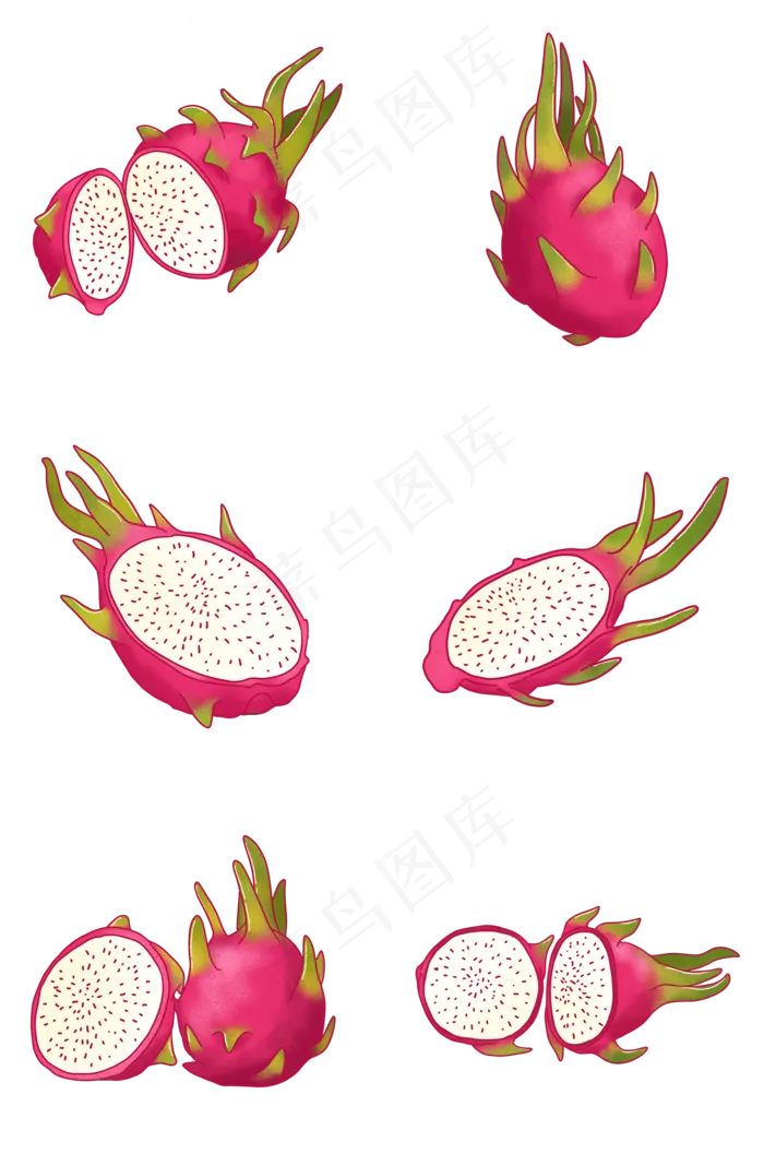 卡通手绘各种火龙果组图PNG免(2000X3020(DPI:300))psd模版下载