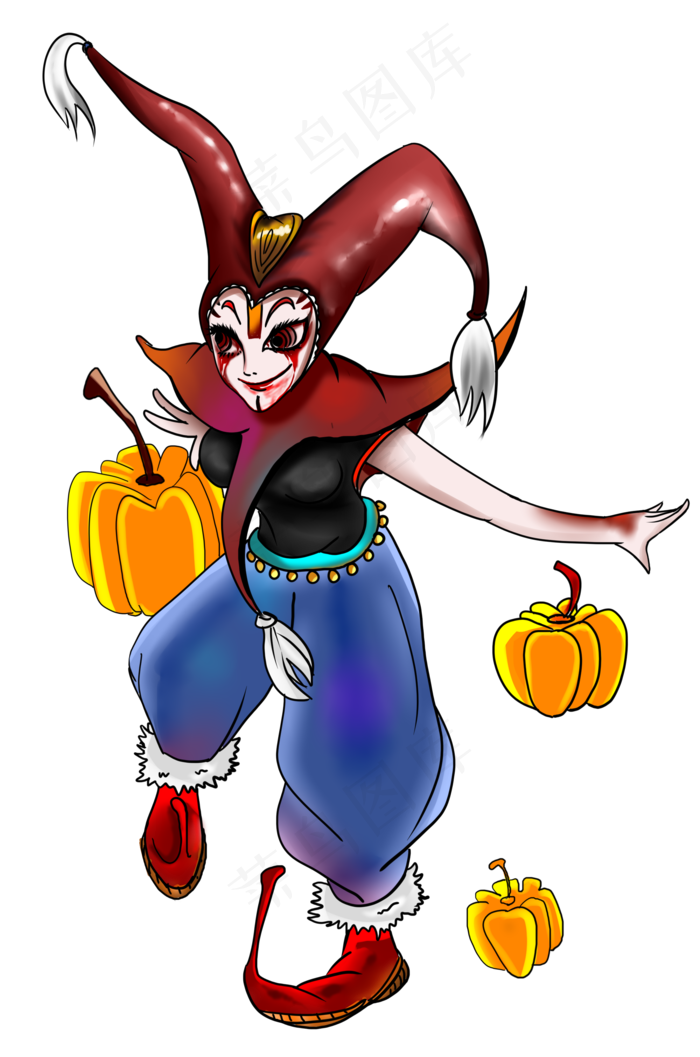万圣节小丑卡通插画,免抠元素
