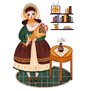 穿着复古服装抱着花的人物少女