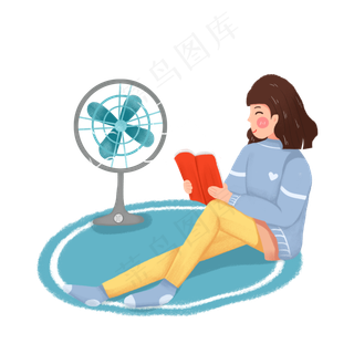 芒种少女读书乘凉素材