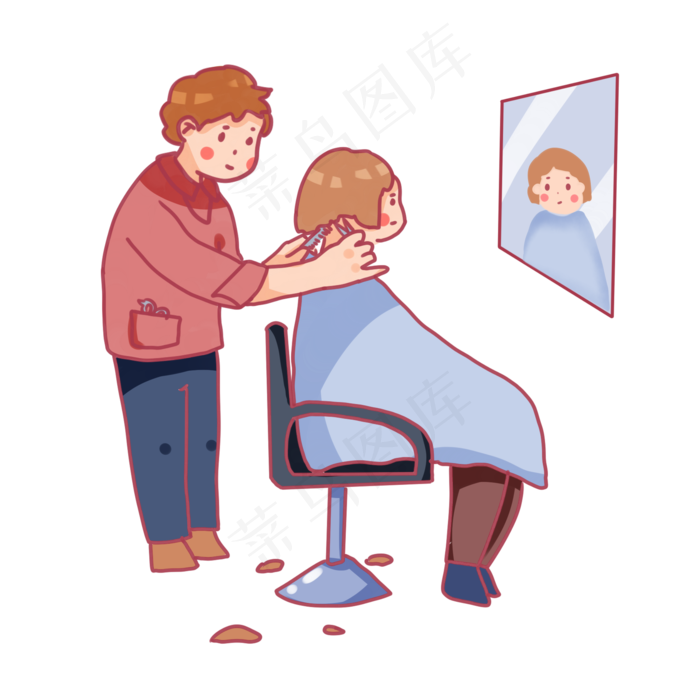 手绘卡通二月二龙抬头剪头发,免抠元素