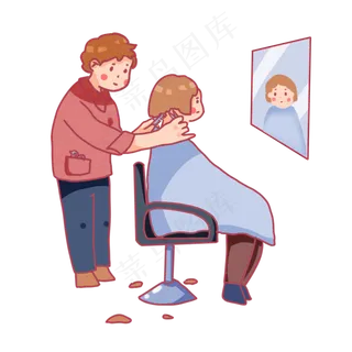 手绘卡通二月二龙抬头剪头发,免抠元素