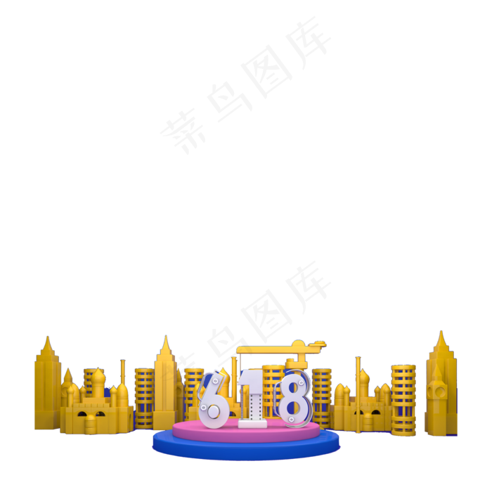 黄色的城市建筑物免抠图(2000X2000(DPI:300))psd模版下载