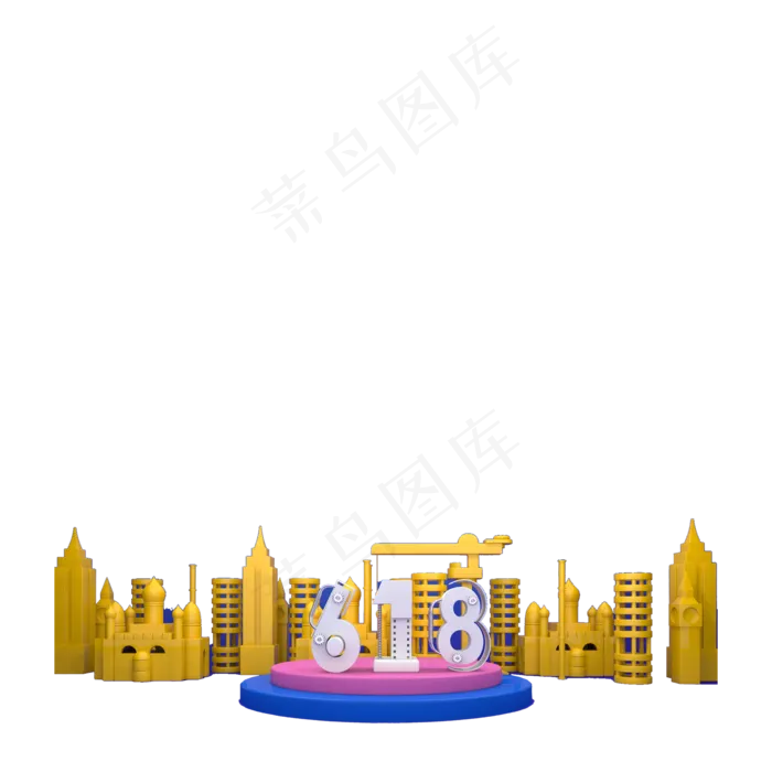 黄色的城市建筑物免抠图(2000X2000(DPI:300))psd模版下载