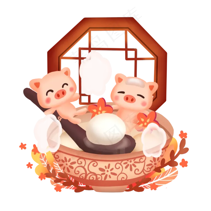 2019小猪与汤圆,免抠元素(2480*2480px 300 dpi )psd模版下载