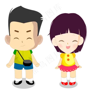卡通男孩女孩是一对情侣