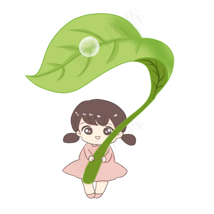 二十四节气白露卡通手绘小女孩,免抠元素