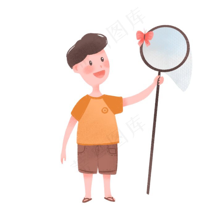 六一儿童节可爱卡通男孩捉蝴蝶