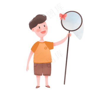 六一儿童节可爱卡通男孩捉蝴蝶