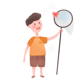 六一儿童节可爱卡通男孩捉蝴蝶