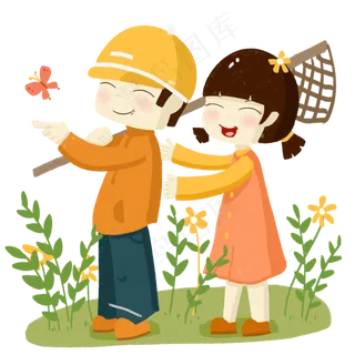 春分捉蝴蝶的小孩,免抠元素