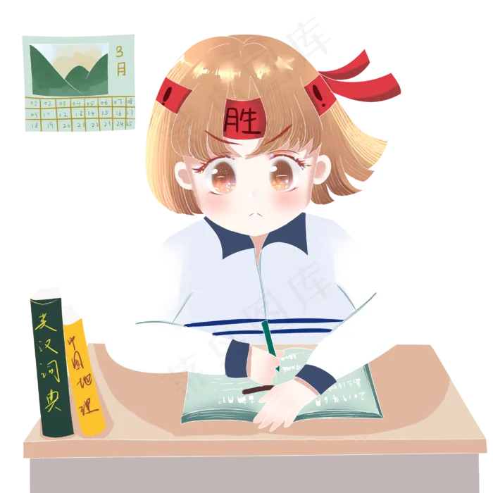 少女高考冲刺必胜做题复习PNG(4000X4000(DPI:300))psd模版下载