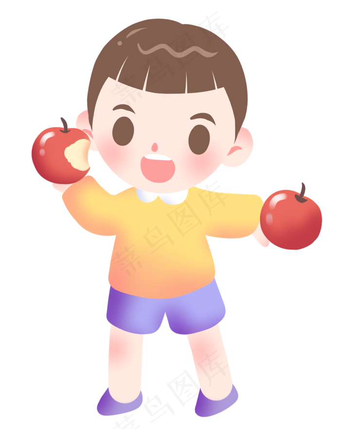 吃苹果的小男孩插画