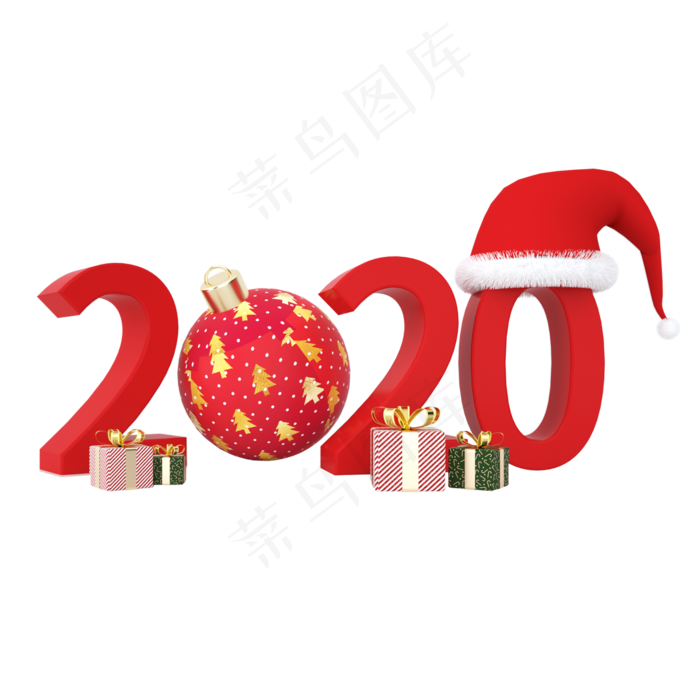 2020新年圣诞红色卡通立体字