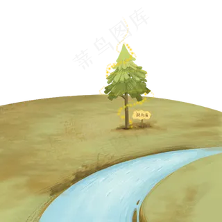 新鲜的草地和河流免抠图