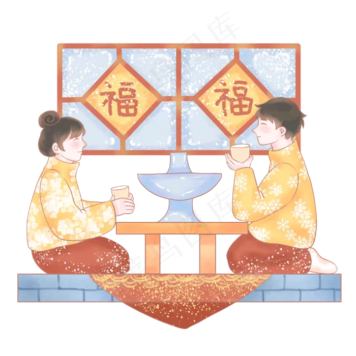 欢庆小年之吃火锅,免抠元素(2048X2048(DPI:300))psd模版下载