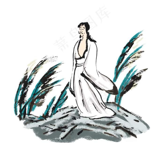 端午节水墨风屈原手绘(2000X2000(DPI:300))psd模版下载