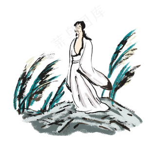 端午节水墨风屈原手绘