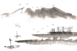 淡墨山水水墨画PNG免抠素材