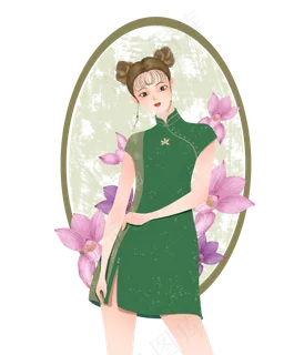 复古民国旗袍美女,免抠元素