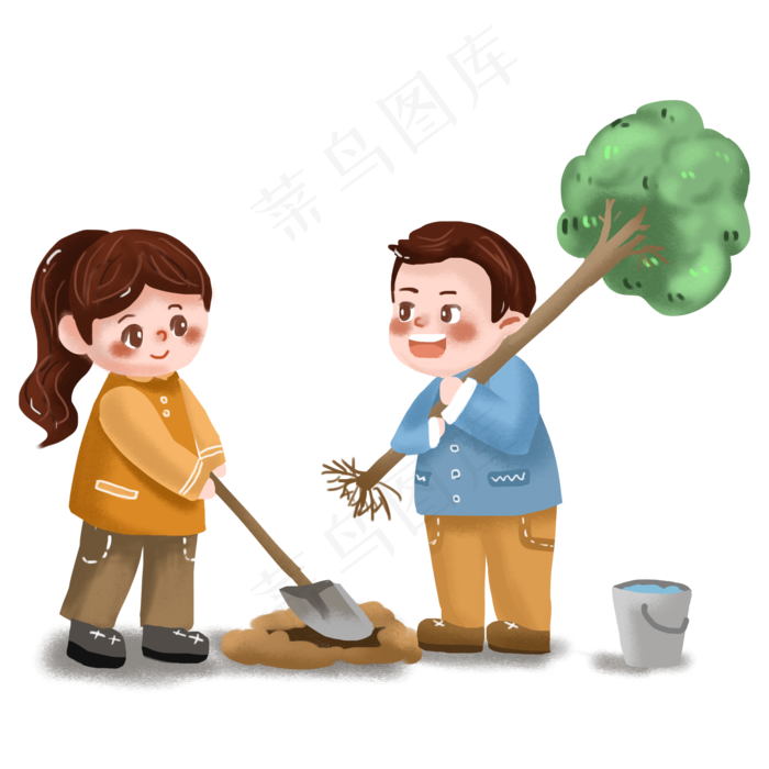 3月12日植树节人物植树浇水免抠PNG