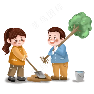 3月12日植树节人物植树浇水免抠PNG