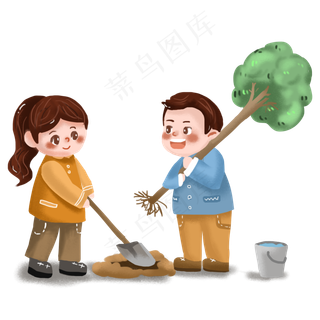 3月12日植树节人物植树浇水免抠PNG