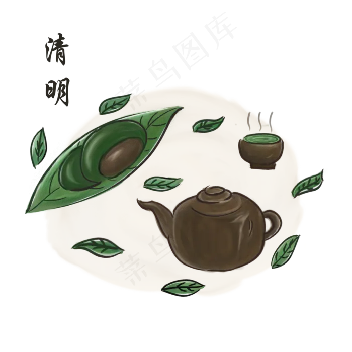 清明青团茶装饰小物PNG(3000X3000(DPI:300))psd模版下载