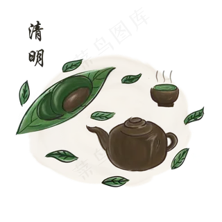 清明青团茶装饰小物PNG