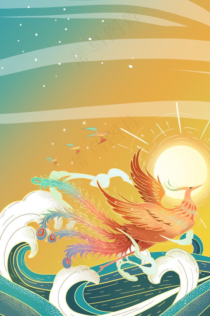 复古凤凰国潮背景合成
