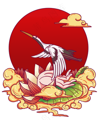 国潮风格佛教佛手仙鹤